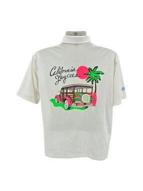 Vintage Pierre Cardin California Jaycees Mens Large Polo Graphic White Neon 90s